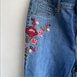 High Rise Jegging Jeans with Red Floral Embroidery